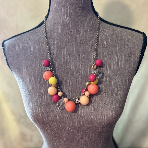 J.Crew Statement necklace Colorful beads and rhinestones Antique gold Extender - Picture 7 of 7